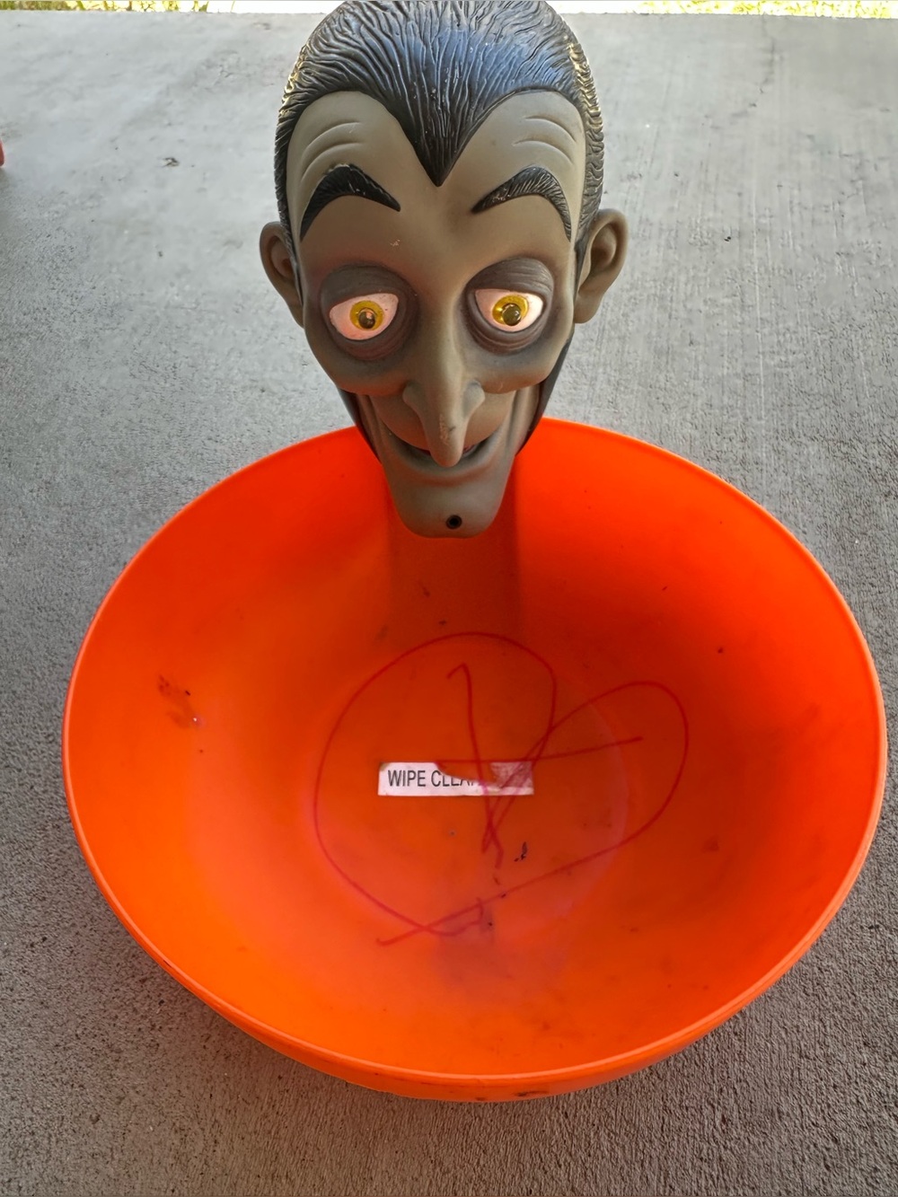 2000s Halloween Animated Novelty Vampire Orange Gray Plastic Candy Bowl Y2K